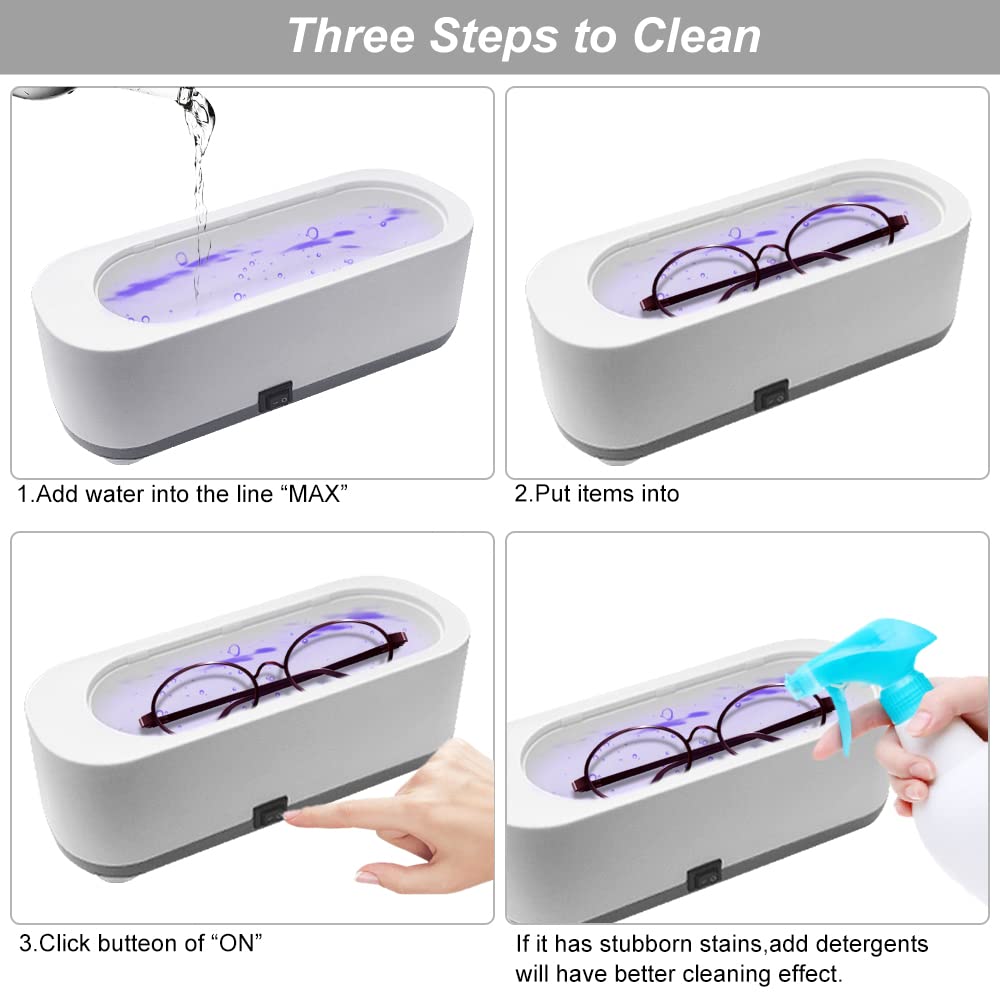 Ultrasonic Eyeglasses Cleaner for All Glasses Jewelry Watches Portable Low Noise Cleaning Machine