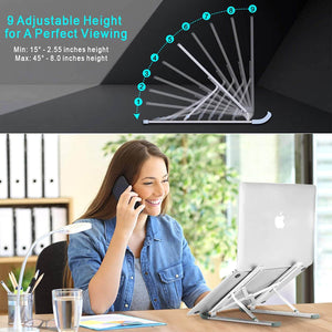 Aluminum Laptop Stand 9 Angles Adjustable Holder Ergonomic Foldable Portable Computer Tablet Stand