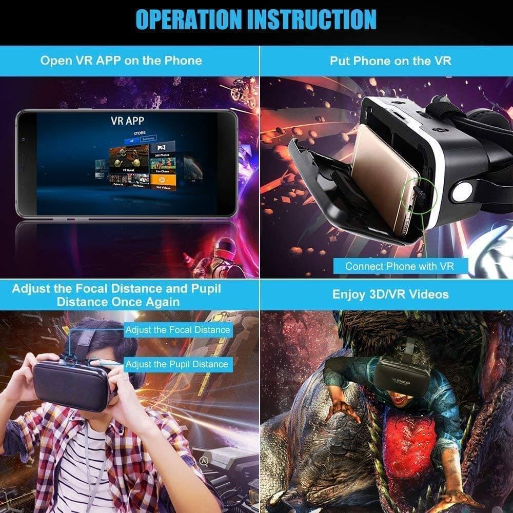 VR Headset with Remote Control 3D Glasses Metaverse Virtual Reality Headset for Metaverse VR Games 3D Movies iPhone and Android